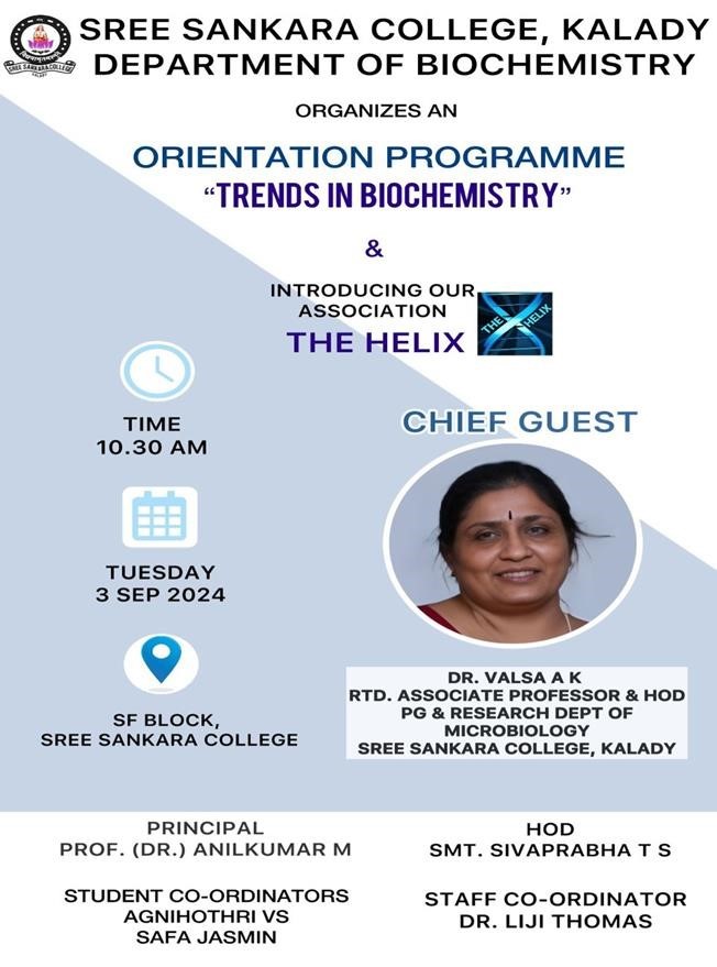 Orientation Programme for MSc Biochemistry  “Trends in Biochemistry”